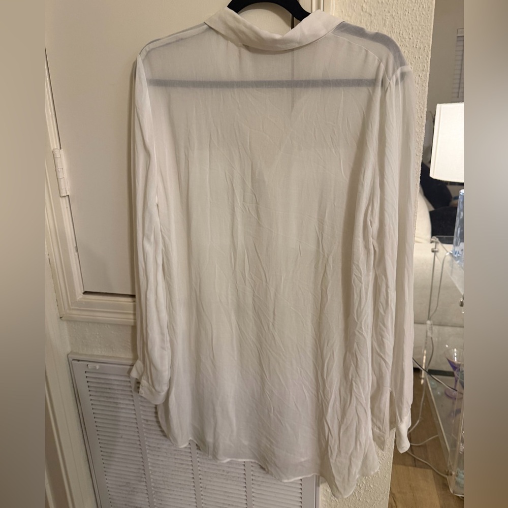 White Sheer Button-Up Blouse - Picture 3 of 6